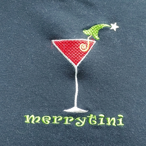 Ladies embroidered Merrytini Christmas t-shirt, Mac & Belle sz M, black - Picture 2 of 8